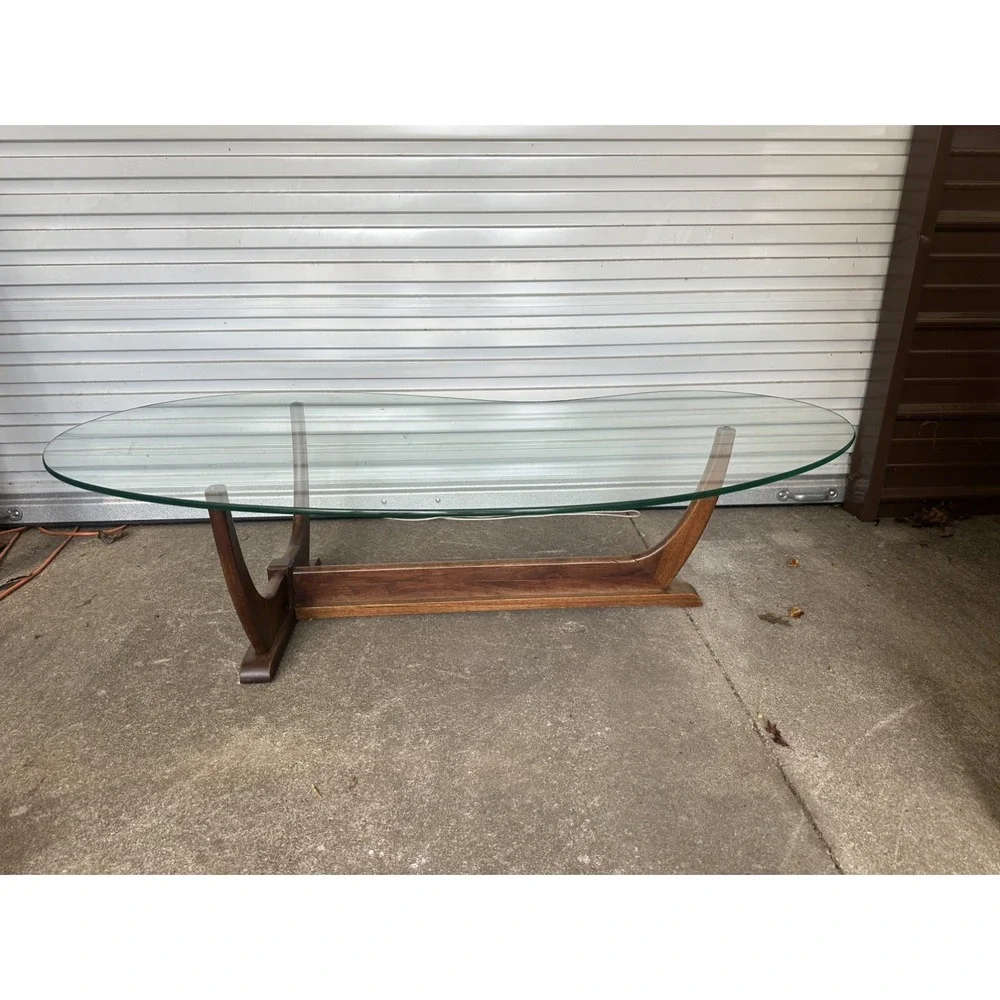 RARE ADRIAN PEARSALL MID CENTURY WALNUT COFFEE TABLE KIDNEY SHAPED GLASS